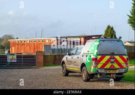 Cookham, Berkshire, UK. 2nd February, 2021.A Flood Alert is in place in Cookham as the River Thames has burst it's banks. The Environment Agency were on hand today pumping out drains. Credit: Maureen McLean/Alamy Live News Stock Photo