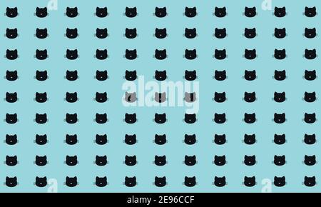 Seamless Pattern of Black Heads of Cats on Blue Background. Stock Vector