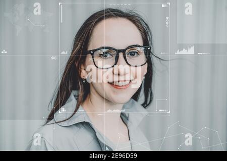 biometric technology for face and eye recognition and identification. Stock Photo
