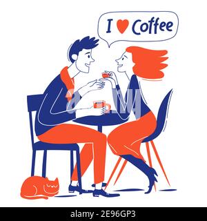 I love coffee motivational vector card couole in love and coffee Stock Vector