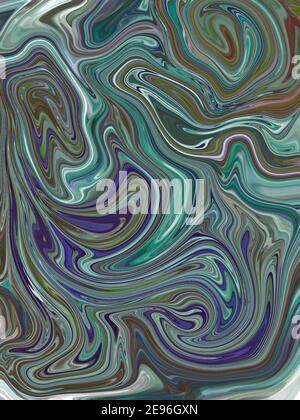 Swirls of liquid marble paper with green and purple streaks Stock Photo