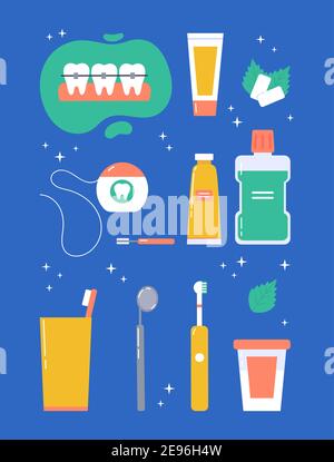 Various accessories for daily dental care. Stock Vector