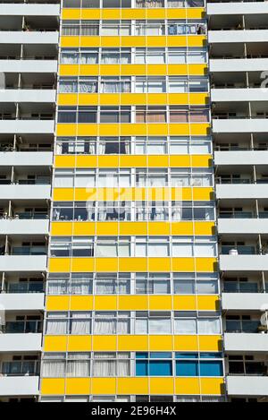 Great Arthur House, section of yellow and white cladded tower block, Golden Lane Estate, Corporation of London, City of London Stock Photo