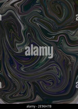 Digital drawing of decorative swirls of liquid marble paper texture mimicking stone with black, purple and green Stock Photo