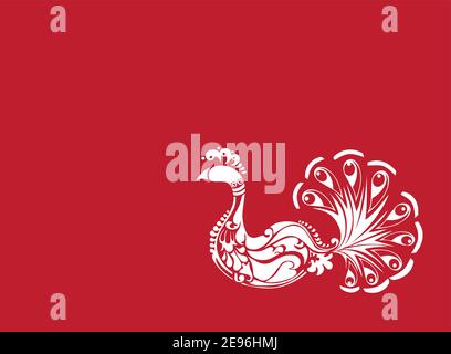 Saree Border design of Peacock with Feathers - Indian Traditional and Cultural Rangoli, Alpona, Kolam or bird motif. peacock motif.traditional peacock Stock Vector
