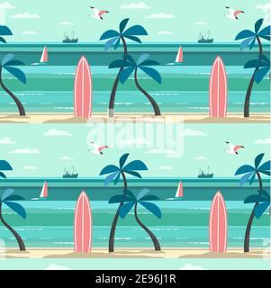 Beautiful Beach Landscape seamless vector pattern Stock Vector