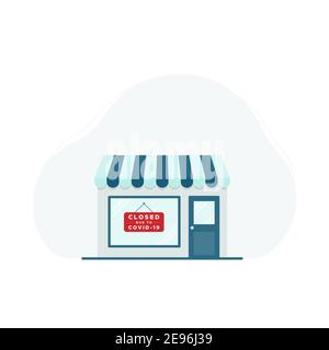 Warehouse icon. Red closed sign. Closed due to Covid-19. Vector illustration, flat design Stock Vector