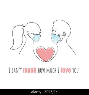 New normal Valentines Day one line continuous drawing Stock Vector