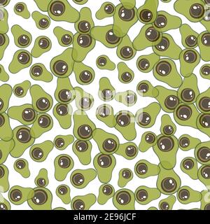 Seamless pattern with green avocado. Food background. Autumn and summer illustration with colorful cute fruits. Eco concept. Vector print for Stock Vector