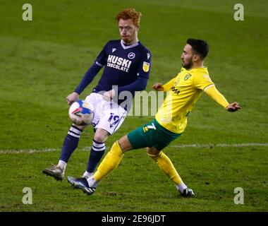 LONDON, United Kingdom, FEBRUARY 02:Ryan Woods of Millwall during The Sky Bet Championship between Millwall and Norwich City at The Den Stadium, London on 2nd February, 2021 Credit: Action Foto Sport/Alamy Live News Stock Photo