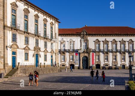 Square in front of Episcopal Palace of Porto at Cathedral, UNESCO World Heritage Site, Portugal, Europe Stock Photo