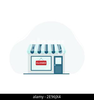 Warehouse icon. Red closed sign. Vector illustration, flat design Stock Vector