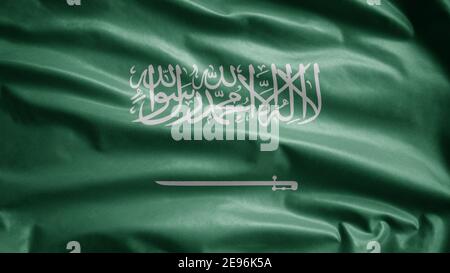 Kingdom Saudi Arabia flag waving in the wind. Close up of KSA banner blowing, soft and smooth silk. Cloth fabric texture ensign background. Use it for Stock Photo