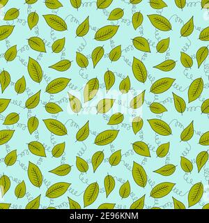 Floral seamless pattern with green exotic leaves on blue background. Tropic branches. Fashion vector stock illustration for wallpaper, posters, card Stock Vector