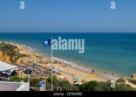 Praia da Oura Leste in Algarve Portuguese blue flag beaches due to the quality of the beach. Stock Photo