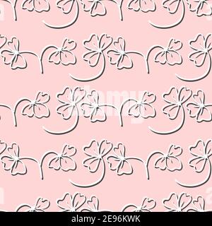 Trendy seamless floral pattern with ornament. White silhouette flowers on pink background. Simple minimalistic pattern with nature elements. Vector Stock Vector