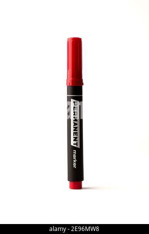 Close-up of black marker with cap isolated on white background Stock Photo