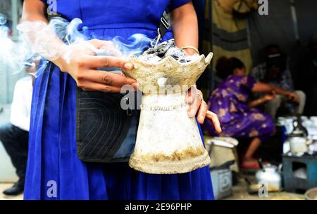 A traditional small Ethiopian coffee house serving Ethiopian coffee. Stock Photo