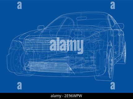 Electric Car With Chassis. Vector rendering of 3d Stock Vector