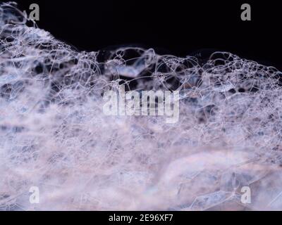 Soap foam. Macro shot of structure soap foam on black background. Close-up view Stock Photo