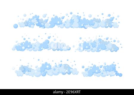 Foam made of soap or suds. Horizontal dividers of suds and bubbles. Vector illustration in cartoon style Stock Vector