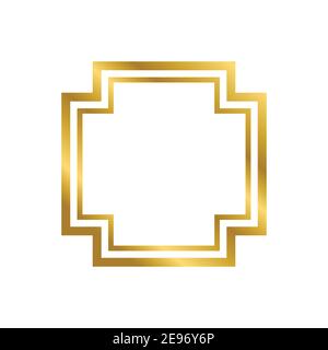 Gold shiny glowing vintage square frame with shadows isolated on white background. Gold realistic square border. Vector illustration Stock Vector