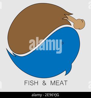 logo meat and fish in the form of a yin yang sign 1 Stock Vector