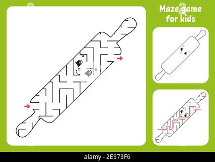Abstract maze. Game for kids. Puzzle for children. Labyrinth conundrum. Find the right path. Education worksheet. With answer. Stock Vector