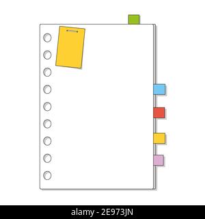 Sheet template. Notebook, notepad, diary. Color image. Isolated vector illustration. Cartoon style. Stock Vector
