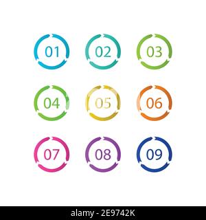 Number Bullet Points Flat Circle set on white background. Colorful color with number from 01 to 09 for your design. vector illustration Stock Vector