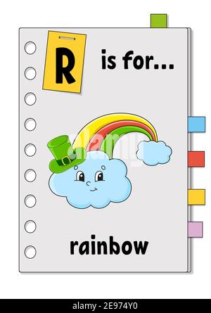 ABC game for kids. Word and letter. Learning words for study English. Cartoon character. Color vector illustration. Stock Vector