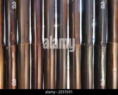 Black brown bamboo wall. Nature pattern background. Stock Photo