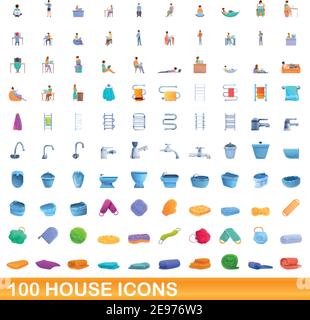100 house icons set. Cartoon illustration of 100 house icons vector set isolated on white background Stock Vector