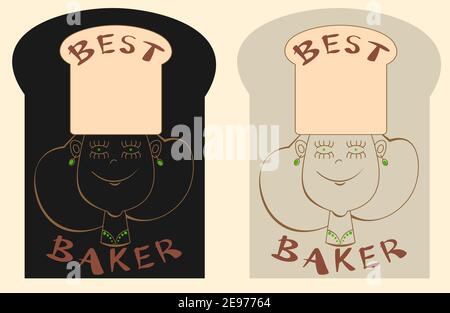 bakery logo with a slice of bread and a girl s face. best baker 1 Stock Vector