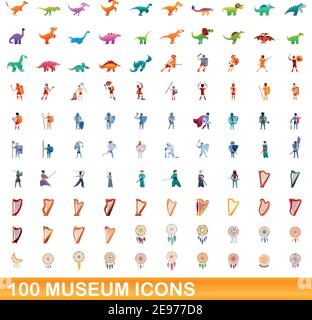 100 museum icons set. Cartoon illustration of 100 museum icons vector set isolated on white background Stock Vector