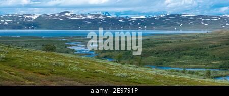 Beautiful Meandering River delta LaddeJahka flowing out Vastenjaure Stock Photo