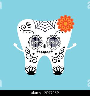 Skull tooth for Mexican day of the dead isolated vector icon. Stock Vector