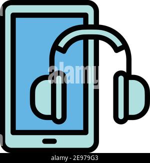 Interactive learning headphones icon. Outline interactive learning headphones vector icon for web design isolated on white background Stock Vector