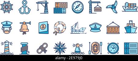 Marine port icons set. Outline set of marine port vector icons for web design isolated on white background Stock Vector