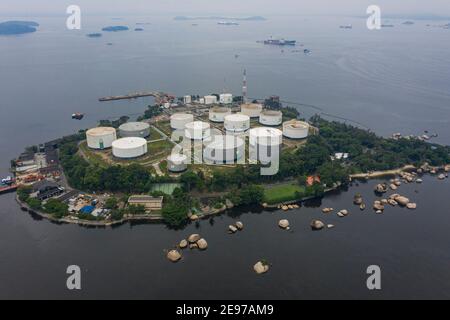 Oil refinery factory and oil storage tank. Petrochemical Industrial, Banner background. Stock Photo
