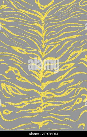 Abstract tiger stripes, exotic animal skin, grey and yellow colors design background. Stock Vector