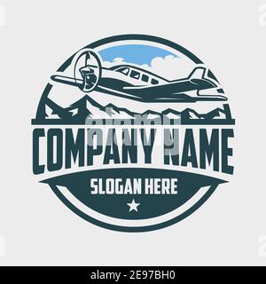 Private plane rental emblem circle ready made logo isolated, best used for plane rental, plane school, training Stock Vector