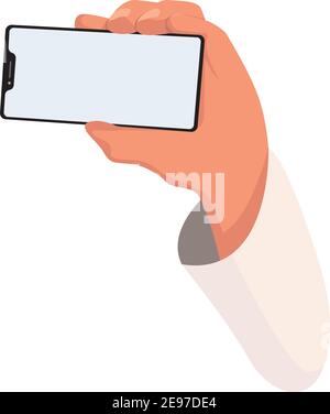 Hand holds smart phone with blank screen Stock Vector