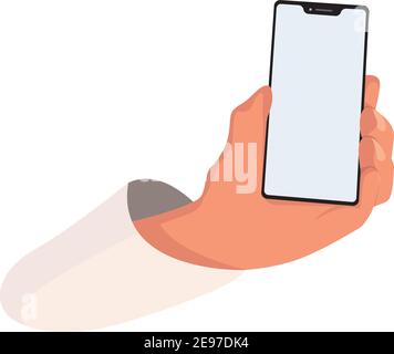 Hand holds smart phone with blank screen Stock Vector