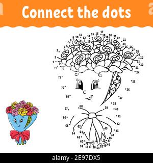 Dot to dot game. Draw a line. Valentine's Day. For kids. Activity worksheet. Coloring book. With answer. Cartoon character. Vector illustration. Stock Vector