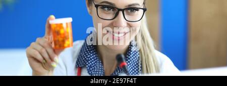 Blonde attractive lady in office Stock Photo