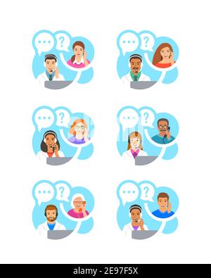 Medical consultation online. Healthcare support assistant answers customer questions. Doctor consulting patient by phone. Remote treatment during coro Stock Vector