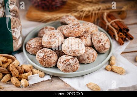 Russian gingerbread cookies on the wooden table Stock Photo