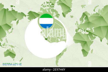 World map with magnified Sierra Leone. Sierra Leone flag and map Stock ...