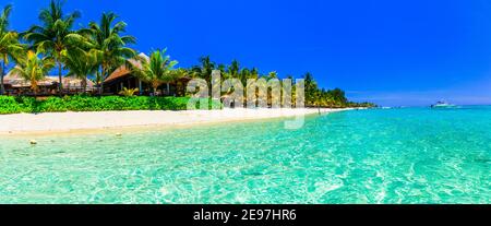 Tropical relaxing holidays in one of the best beaches of Mauritius island Le Morne Stock Photo